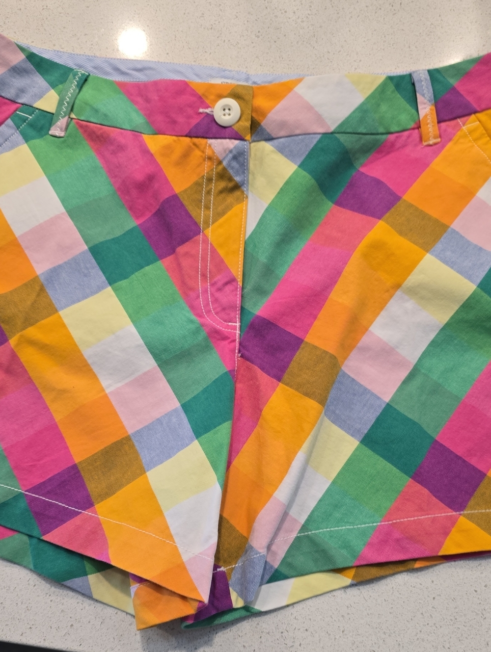 crown & ivy Bright Plaid High-Waist Shorts in Pink, Green, Yellow, Purple